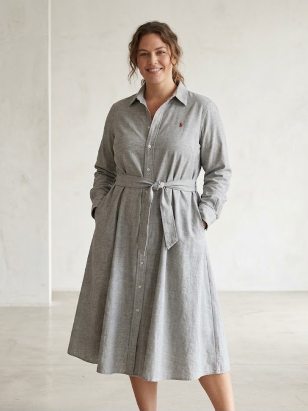 Polo Ralph Lauren Knit Oxford Grey Shirt Dress with Waist Tie XXL